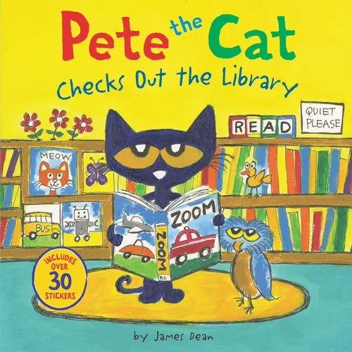 Pete the Cat Checks Out the Library: Includes Over 30 Stickers! - Paperback