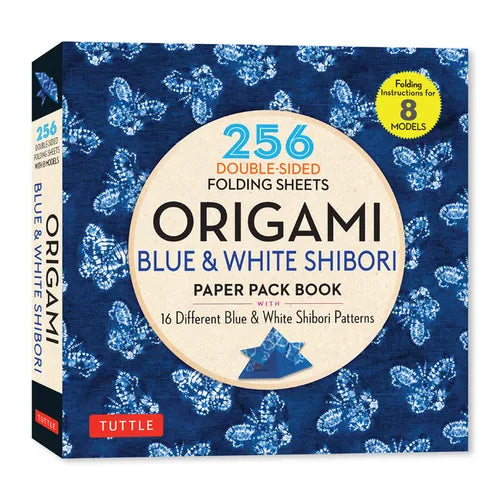 Origami Blue & White Shibori Paper Pack Book: 256 Double-Sided Folding Sheets (Includes Instructions for 8 Models) - Paperback