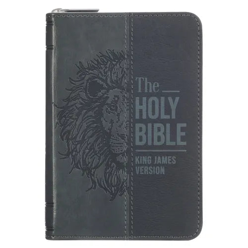 KJV Bible Mini Pocket Faux Leather, Black/Gray W/Zipper - Paperback