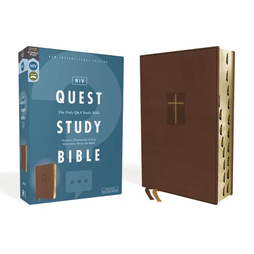 Niv, Quest Study Bible, Leathersoft, Brown, Indexed, Comfort Print: The Only Q and A Study Bible - Imitation Leather