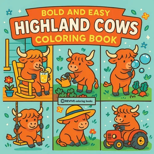Bold & Easy Highland Cows Coloring Book: Cute & Fun Stress Relief Coloring - Paperback