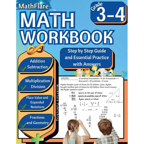 MathFlare - Math Workbook 3rd and 4th Grade: Math Workbook Grade 3-4: Addition, Subtraction, Multiplication and Division, Fractions, Decimals, Place V - Paperback