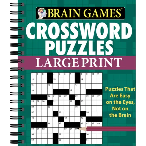 Brain Games - Crossword Puzzles - Large Print (Green) - Spiral