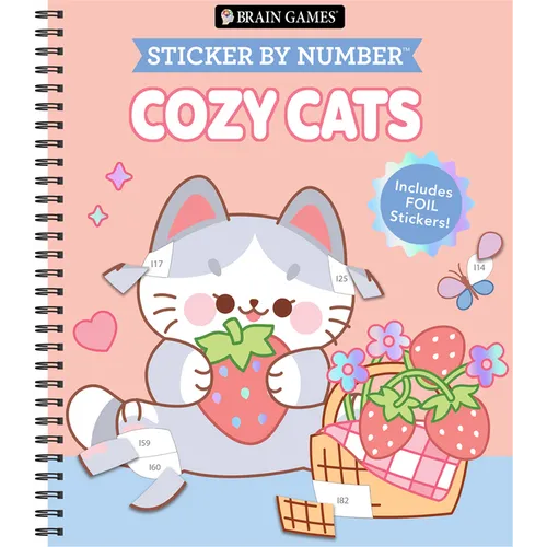 Brain Games - Sticker by Number: Cozy Cats: Includes a Foil Sticker Sheet to Complete Each Image! - Spiral