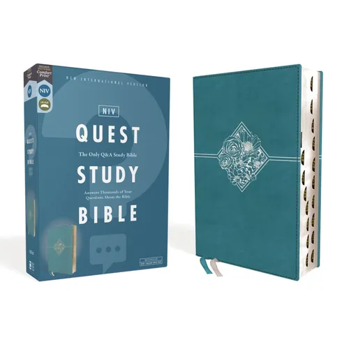 Niv, Quest Study Bible, Leathersoft, Blue, Indexed, Comfort Print: The Only Q and A Study Bible - Imitation Leather