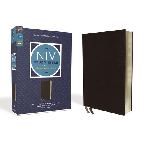 NIV Study Bible, Fully Revised Edition, Bonded Leather, Black, Red Letter, Comfort Print - Bonded Leather