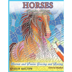 Horses Jumbo Adult Coloring Book - Horses and Ponies Grazing and Racing Color By Number - Paperback