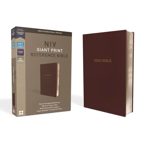 NIV, Reference Bible, Giant Print, Leather-Look, Burgundy, Red Letter Edition, Comfort Print - Imitation Leather