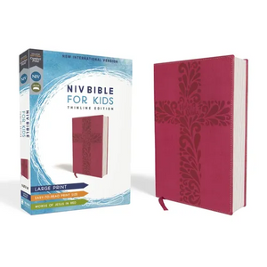 Niv, Bible for Kids, Large Print, Leathersoft, Pink, Red Letter, Comfort Print: Thinline Edition - Leather