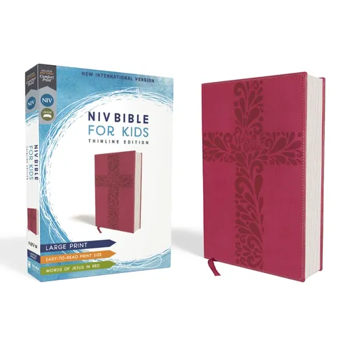 Niv, Bible for Kids, Large Print, Leathersoft, Pink, Red Letter, Comfort Print: Thinline Edition - Leather