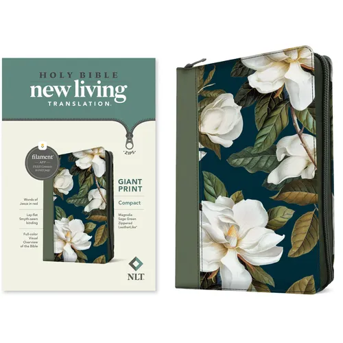 NLT Compact Giant Print Zipper Bible, Filament Enabled (Leatherlike, Magnolia Sage Green, Red Letter) - Imitation Leather
