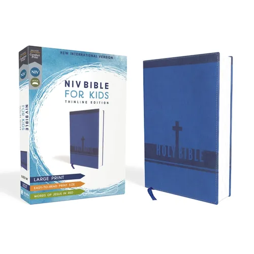 Niv, Bible for Kids, Large Print, Leathersoft, Blue, Red Letter, Comfort Print: Thinline Edition (Easy-To-Read, Easy-To-Carry) - Leather