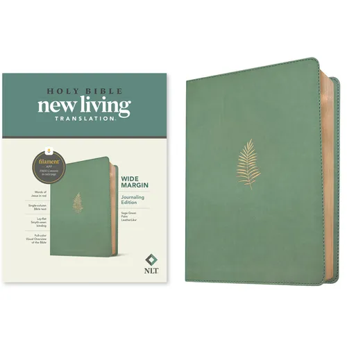 NLT Wide Margin Bible, Filament Enabled (Leatherlike, Sage Green Palm, Red Letter) - Imitation Leather