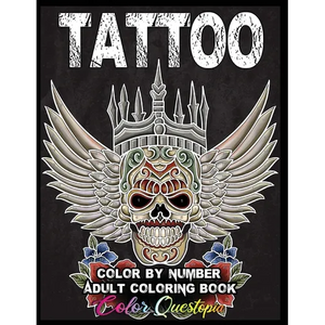 Tattoo Adult Color by Number Coloring Book: 30 Unique Images Including Sugar Skulls, Dragons, Flowers, Butterflies, Dreamcatchers and More! - Paperback