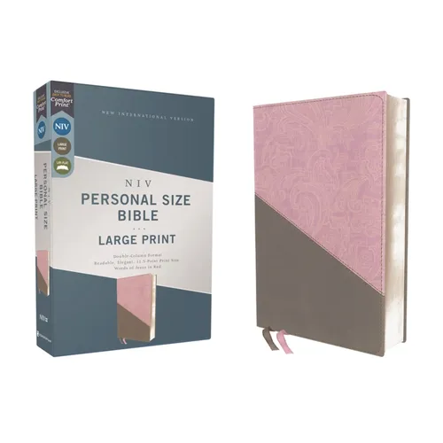 Niv, Personal Size Bible, Large Print, Leathersoft, Pink/Gray, Red Letter Edition, Comfort Print - Imitation Leather