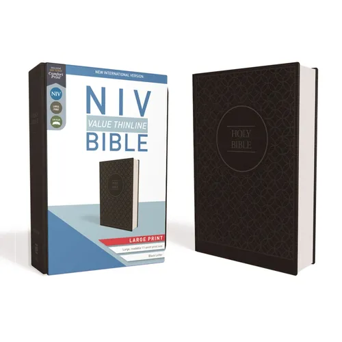 NIV, Value Thinline Bible, Large Print, Imitation Leather, Gray/Black - Imitation Leather