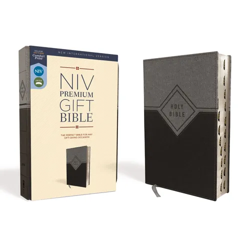Niv, Premium Gift Bible, Leathersoft, Black/Gray, Red Letter Edition, Indexed, Comfort Print - Imitation Leather