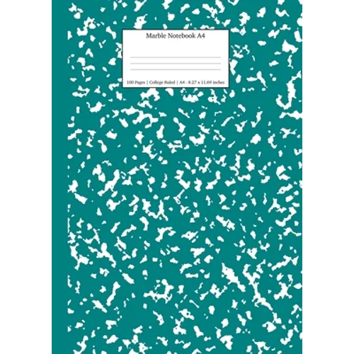 Marble Notebook A4: Teal Marble College Ruled Journal - Paperback