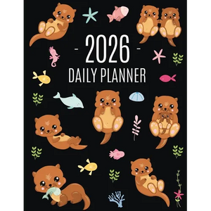 Otter Planner 2026: Daily Organizer: January-December (12 Months) Cute Animal Year Scheduler with Pretty Pink Hearts - Paperback