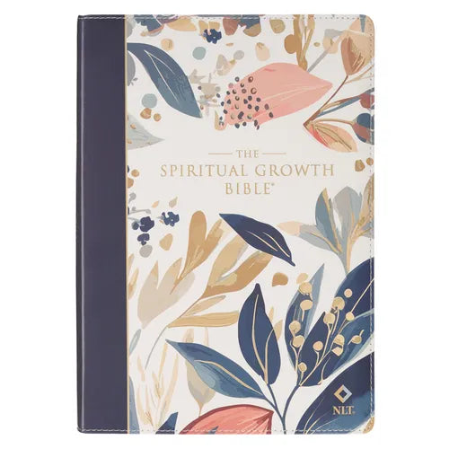 Nlt, the Spiritual Growth Bible Faux Leather, Navy with Leaves - Leather