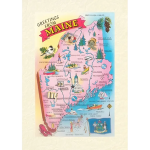 Vintage Lined Notebook Greetings from Maine, Map - Paperback