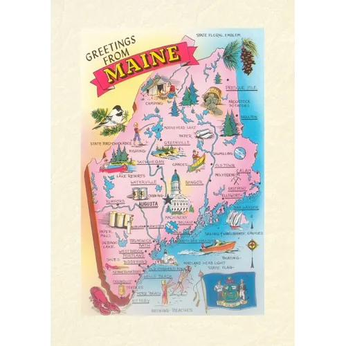 Vintage Lined Notebook Greetings from Maine, Map - Paperback