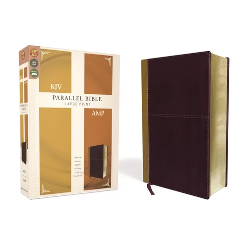 KJV, Amplified, Parallel Bible, Large Print, Leathersoft, Tan/Burgundy, Red Letter Edition: Two Bible Versions Together for Study and Comparison - Imitation Leather