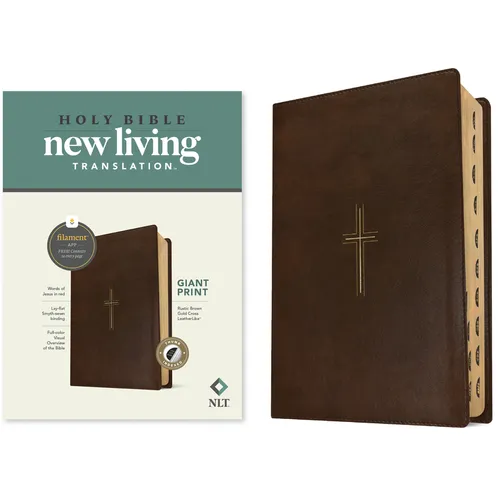 NLT Giant Print Bible, Filament Enabled (Leatherlike, Rustic Brown Gold Cross, Indexed, Red Letter) - Imitation Leather