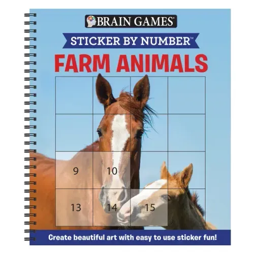 Brain Games - Sticker by Number: Farm Animals (Easy - Square Stickers): Create Beautiful Art with Easy to Use Sticker Fun! - Spiral