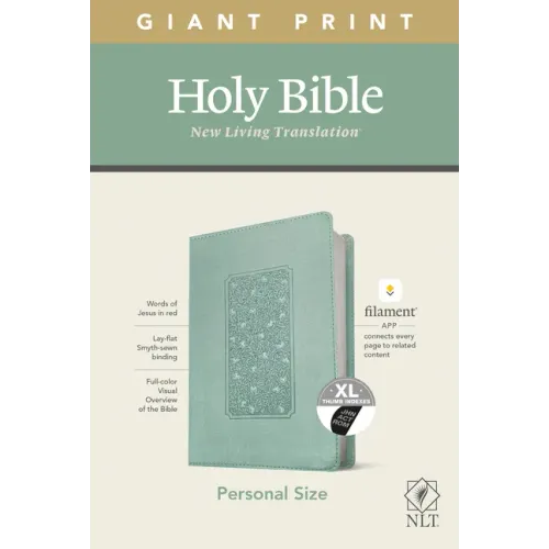 NLT Personal Size Giant Print Bible, Filament Enabled Edition (Red Letter, Leatherlike, Floral Frame Teal, Indexed)