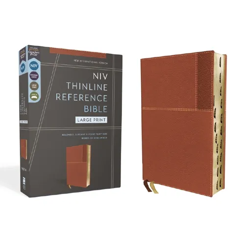 Niv, Thinline Reference Bible (Deep Study at a Portable Size), Large Print, Leathersoft, Brown, Red Letter, Thumb Indexed, Comfort Print - Imitation Leather