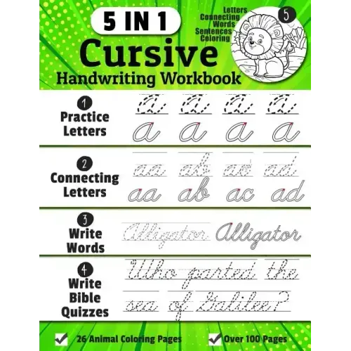 Cursive Handwriting Workbook: 5-in-1 Cursive Handwriting Practice Books Beginning to Master For Kids: Tracing Letters, Connecting Cursive Letters, W - Paperback