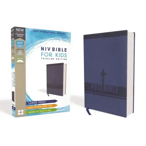 Niv, Bible for Kids, Large Print, Leathersoft, Blue, Red Letter, Comfort Print: Thinline Edition - Leather