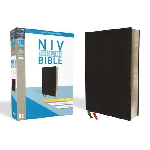 NIV, Thinline Bible, Giant Print, Bonded Leather, Black, Indexed, Red Letter Edition - Bonded Leather