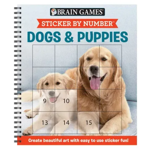 Brain Games - Sticker by Number: Dogs & Puppies (Easy - Square Stickers): Create Beautiful Art with Easy to Use Sticker Fun! - Spiral