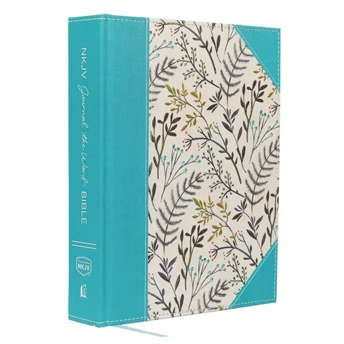 NKJV, Journal the Word Bible, Large Print, Blue Floral Cloth, Red Letter Edition: Reflect, Journal, or Create Art Next to Your Favorite Verses - Hardcover