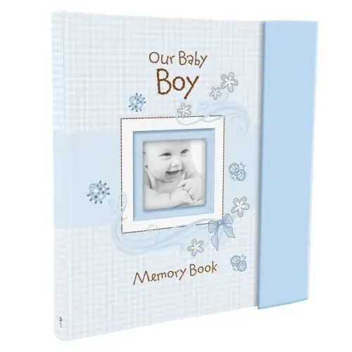 Christian Art Gifts Boy Baby Book of Memories Blue Keepsake Photo Album Our Baby Boy Memory Book Baby Book with Bible Verses, the First Year - Hardcover