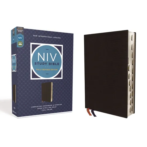 NIV Study Bible, Fully Revised Edition, Bonded Leather, Black, Red Letter, Thumb Indexed, Comfort Print - Bonded Leather