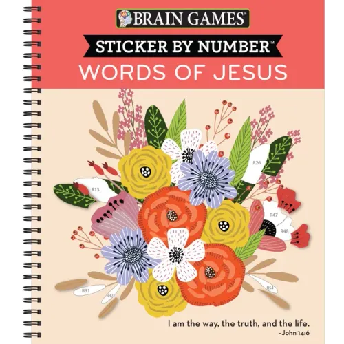 Brain Games - Sticker by Number: Words of Jesus (28 Images to Sticker) - Spiral