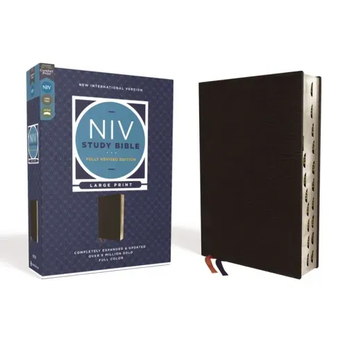 NIV Study Bible, Fully Revised Edition, Large Print, Bonded Leather, Black, Red Letter, Thumb Indexed, Comfort Print - Bonded Leather