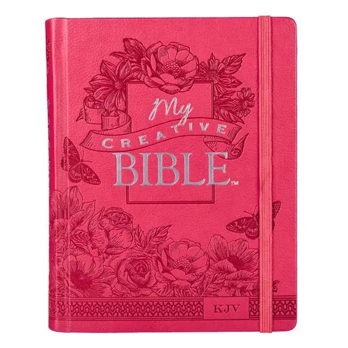 KJV Holy Bible, My Creative Bible, Faux Leather Hardcover - Ribbon Marker, King James Version, Pink Floral W/Elastic Closure - Imitation Leather