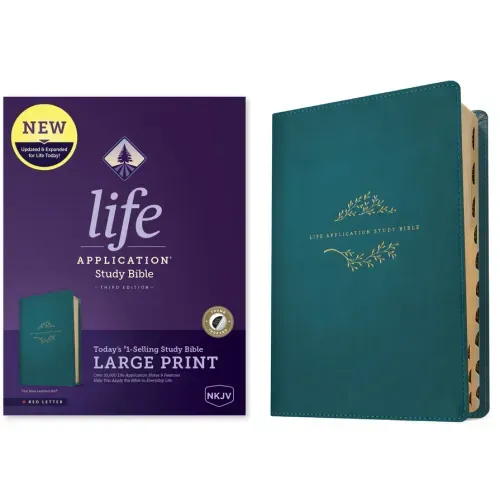 NKJV Life Application Study Bible, Third Edition, Large Print (Leatherlike, Teal Blue, Indexed, Red Letter)