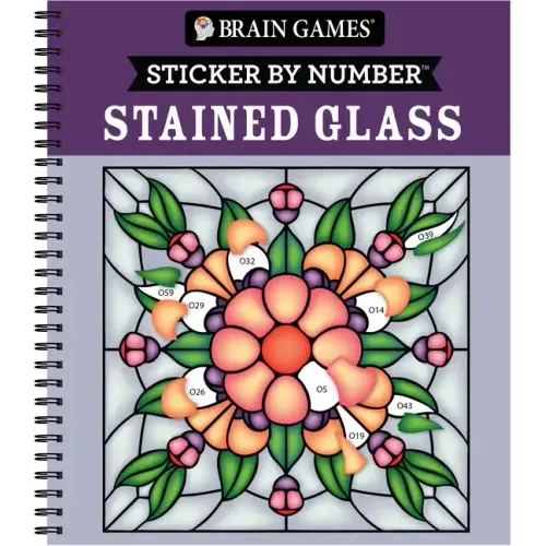Brain Games - Sticker by Number: Stained Glass (28 Images to Sticker) - Spiral