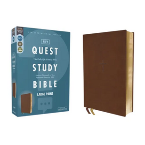 Niv, Quest Study Bible, Large Print, Leathersoft, Brown, Comfort Print: The Only Q and A Study Bible - Imitation Leather