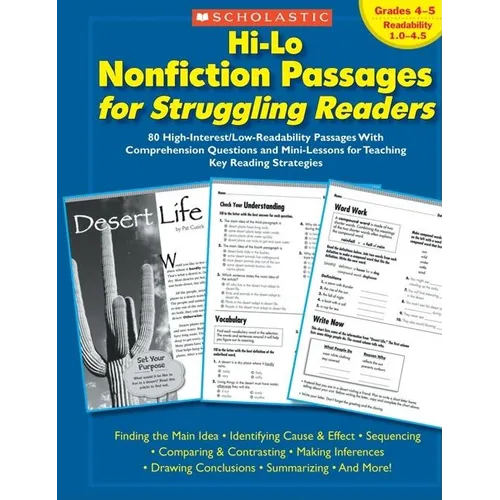 Hi-Lo Nonfiction Passages for Struggling Readers: Grades 4-5: 80 High-Interest/Low-Readability Passages with Comprehension Questions and Mini-Lessons - Paperback