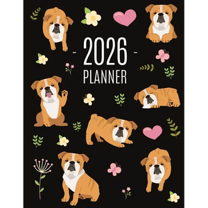Bulldog Planner 2026: Beautiful Dog Organizer: January-December (12 Months) Cute Agenda With Puppy, Butterflies & Flowers - Paperback