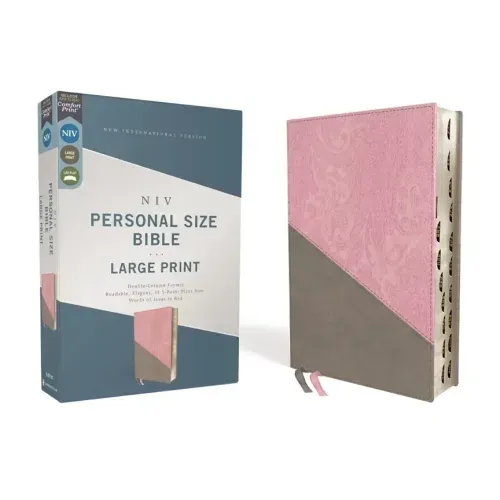 Niv, Personal Size Bible, Large Print, Leathersoft, Pink/Gray, Red Letter, Thumb Indexed, Comfort Print - Imitation Leather