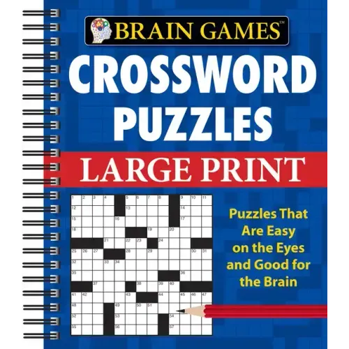 Brain Games - Crossword Puzzles - Large Print (Blue) - Spiral