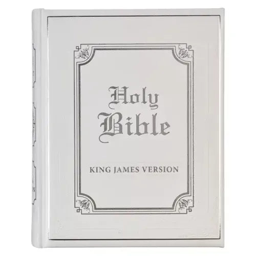 KJV Holy Bible, Classically Illustrated Heirloom Family Bible, Faux Leather Hardcover - Ribbon Markers, King James Version, White/Silver - Leather