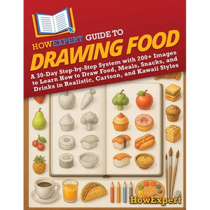 HowExpert Guide to Drawing Food: A 30-Day Step-by-Step System with 200+ Images to Learn How to Draw Food, Meals, Snacks, and Drinks in Realistic, Cart - Paperback